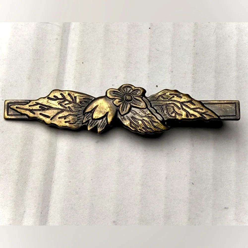 Vintage Brass‎ Floral Bar Hair Barrette Classic Art Nouveau Flowers Victorian